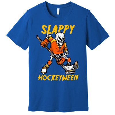 Slappy Hockeyween Skeleton Ice Hockey Player Halloween Cute Gift Premium T-Shirt