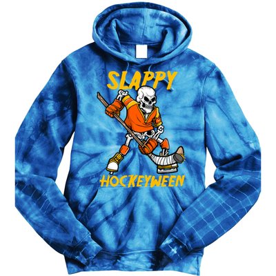 Slappy Hockeyween Skeleton Ice Hockey Player Halloween Cute Gift Tie Dye Hoodie