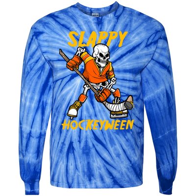 Slappy Hockeyween Skeleton Ice Hockey Player Halloween Cute Gift Tie-Dye Long Sleeve Shirt