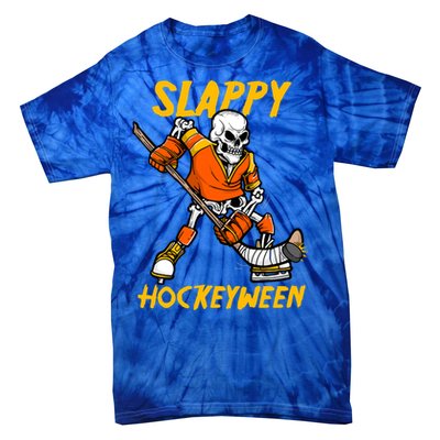 Slappy Hockeyween Skeleton Ice Hockey Player Halloween Cute Gift Tie-Dye T-Shirt