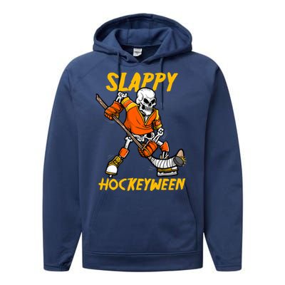 Slappy Hockeyween Skeleton Ice Hockey Player Halloween Cute Gift Performance Fleece Hoodie