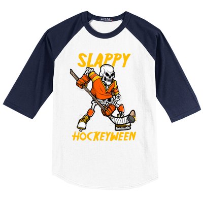 Slappy Hockeyween Skeleton Ice Hockey Player Halloween Cute Gift Baseball Sleeve Shirt