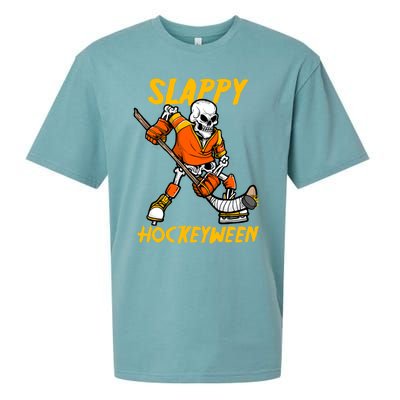 Slappy Hockeyween Skeleton Ice Hockey Player Halloween Cute Gift Sueded Cloud Jersey T-Shirt