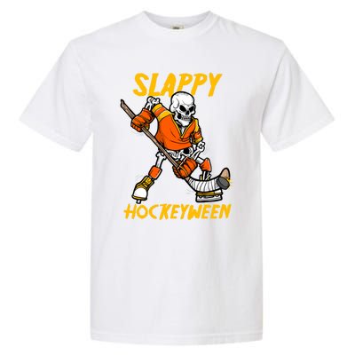 Slappy Hockeyween Skeleton Ice Hockey Player Halloween Cute Gift Garment-Dyed Heavyweight T-Shirt