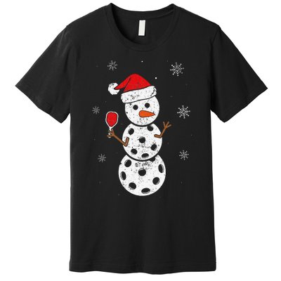 Santa Hat Snowman Gifts For Xmas Pickleball  Premium T-Shirt