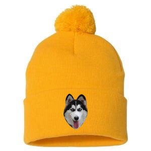 Siberian Husky Pom Pom 12in Knit Beanie