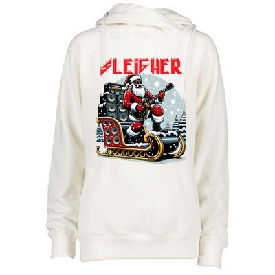 Sleigher Hail Santa Heavy Metal Christmas Rock Xmas Art Womens Funnel Neck Pullover Hood