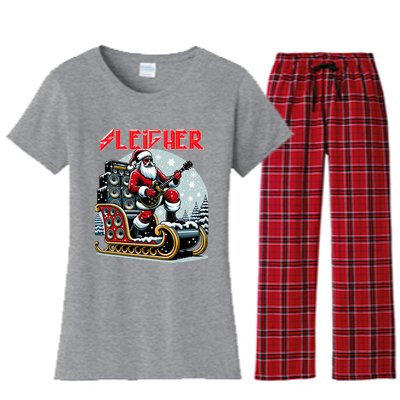 Sleigher Hail Santa Heavy Metal Christmas Rock Xmas Art Women's Flannel Pajama Set