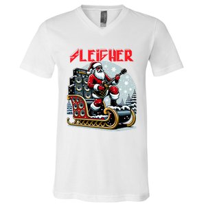 Sleigher Hail Santa Heavy Metal Christmas Rock Xmas Art V-Neck T-Shirt