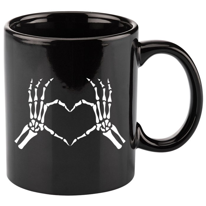 Skeletons Hands Shaped Heart Halloween 11oz C Handle Ceramic Mug