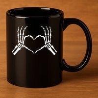 Skeletons Hands Shaped Heart Halloween 11oz C Handle Ceramic Mug