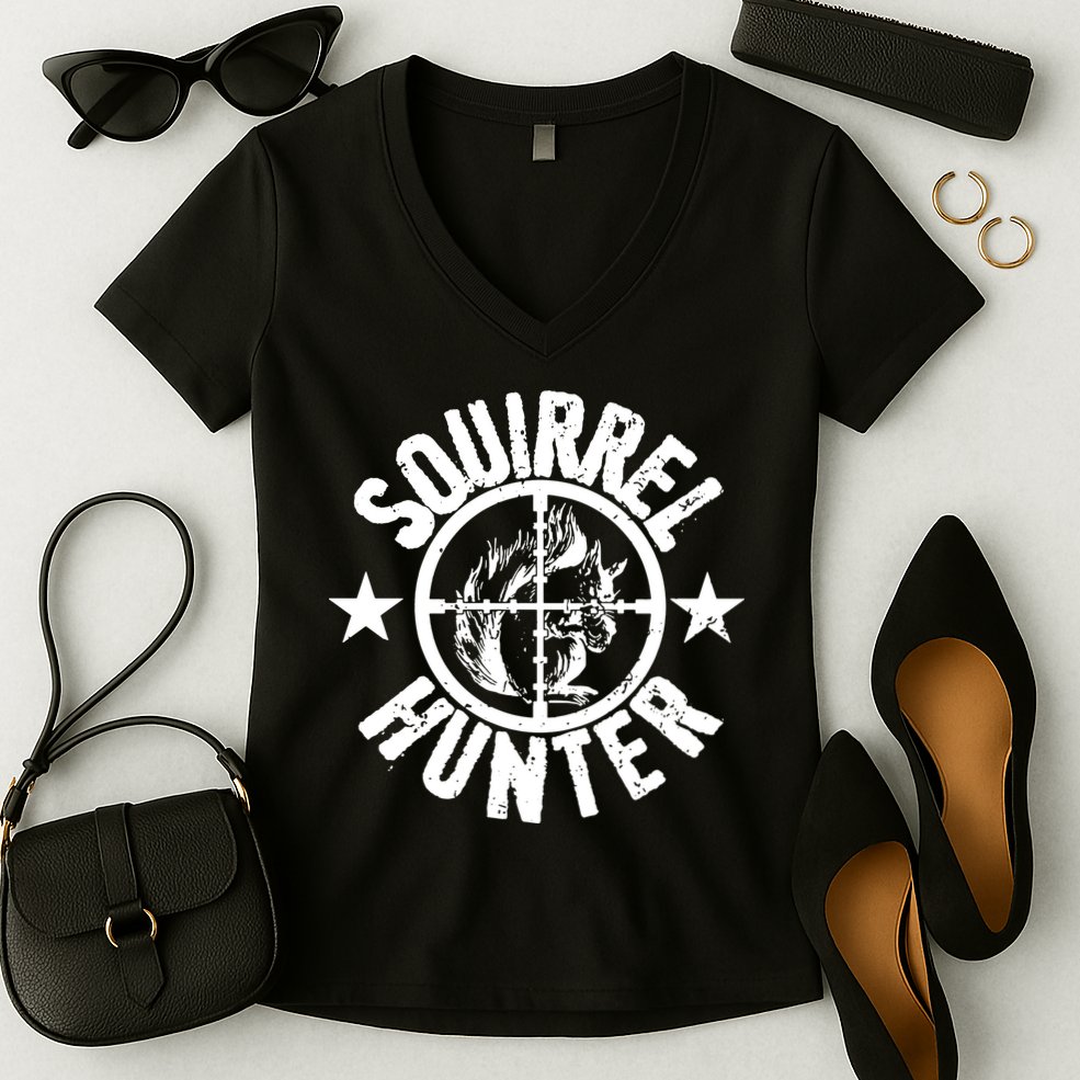 Squirrel Hunter Women's V-Neck T-Shirt