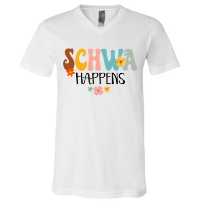 Schwa Happens Science Of Reading Teacher Intervention Groovy V-Neck T-Shirt