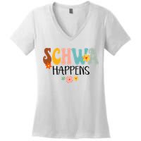Schwa Happens Science Of Reading Teacher Intervention Groovy Women's V-Neck T-Shirt