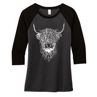 Scottish Highland Scotland Cattle Animal Cow Women's Tri-Blend 3/4-Sleeve Raglan Shirt