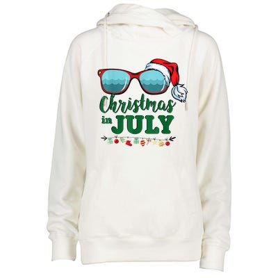 Santa Hat Sunglasses Summer Christmas In July Gift Womens Funnel Neck Pullover Hood