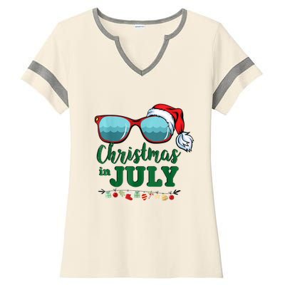 Santa Hat Sunglasses Summer Christmas In July Gift Ladies Halftime Notch Neck Tee