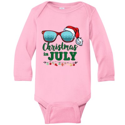 Santa Hat Sunglasses Summer Christmas In July Gift Baby Long Sleeve Bodysuit