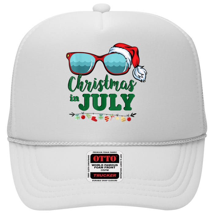 Santa Hat Sunglasses Summer Christmas In July Gift High Crown Mesh Back Trucker Hat