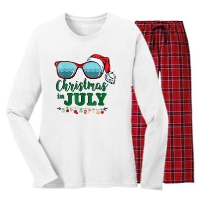 Santa Hat Sunglasses Summer Christmas In July Gift Women's Long Sleeve Flannel Pajama Set 