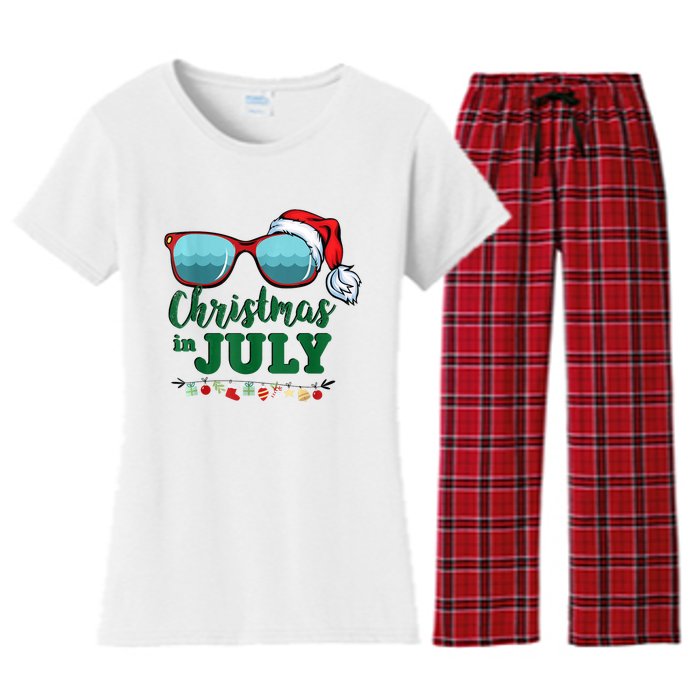 Santa Hat Sunglasses Summer Christmas In July Gift Women's Flannel Pajama Set