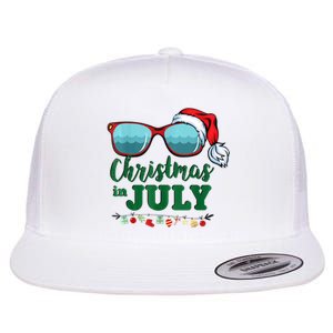 Santa Hat Sunglasses Summer Christmas In July Gift Flat Bill Trucker Hat