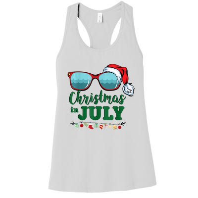 Santa Hat Sunglasses Summer Christmas In July Gift Women's Racerback Tank