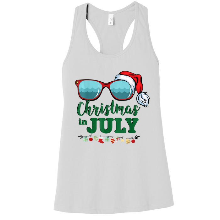 Santa Hat Sunglasses Summer Christmas In July Gift Women's Racerback Tank