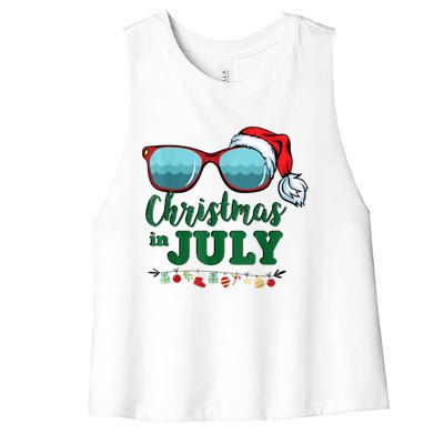 Santa Hat Sunglasses Summer Christmas In July Gift Women's Racerback Cropped Tank