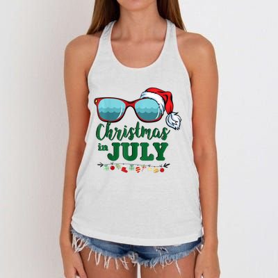 Santa Hat Sunglasses Summer Christmas In July Gift Women's Knotted Racerback Tank