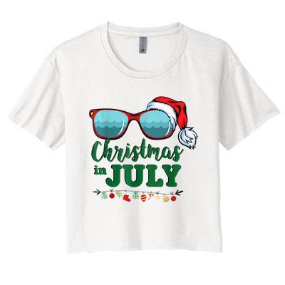 Santa Hat Sunglasses Summer Christmas In July Gift Women's Crop Top Tee