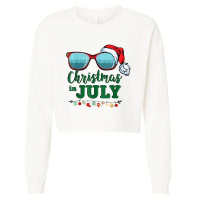 Santa Hat Sunglasses Summer Christmas In July Gift Cropped Pullover Crew