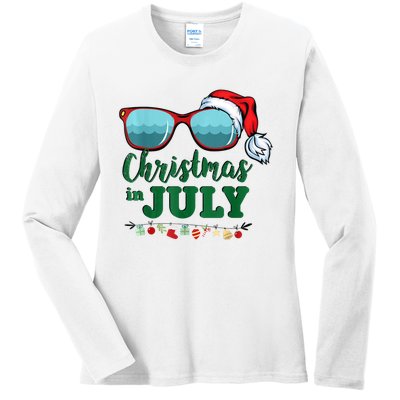 Santa Hat Sunglasses Summer Christmas In July Gift Ladies Long Sleeve Shirt