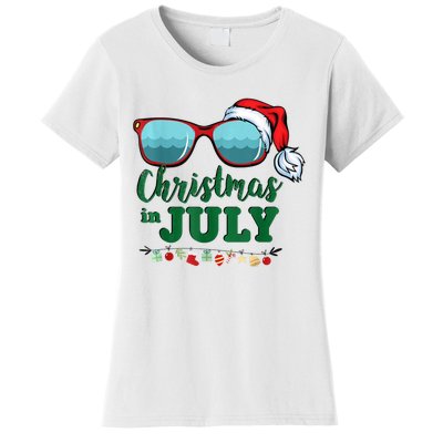 Santa Hat Sunglasses Summer Christmas In July Gift Women's T-Shirt