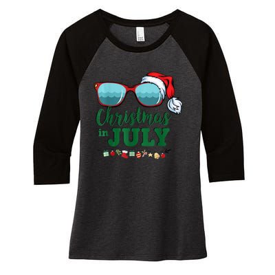 Santa Hat Sunglasses Summer Christmas In July Gift Women's Tri-Blend 3/4-Sleeve Raglan Shirt