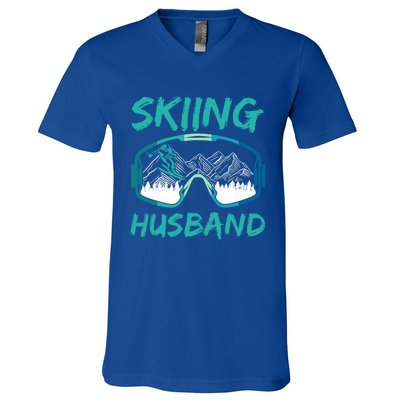 Skiing Husband Skier Lover Winter Sports Ski Gift V-Neck T-Shirt