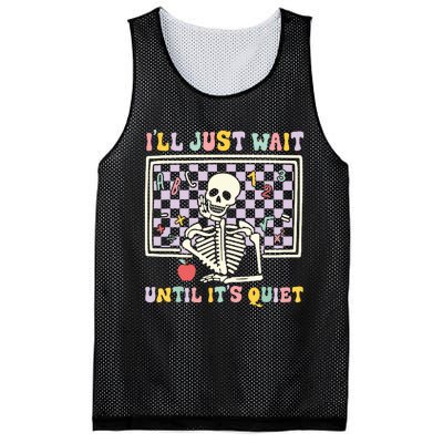 Skeleton Halloween Teacher Ill Just Wait Until Its Quiet Mesh Reversible Basketball Jersey Tank