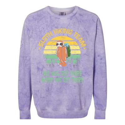 Sloth Hiking Team Hiker Camper Funny Retro Colorblast Crewneck Sweatshirt