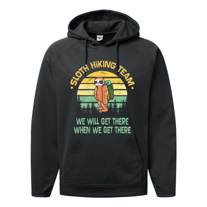 Sloth Hiking Team Hiker Camper Funny Retro Performance Fleece Hoodie