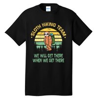 Sloth Hiking Team Hiker Camper Funny Retro Tall T-Shirt