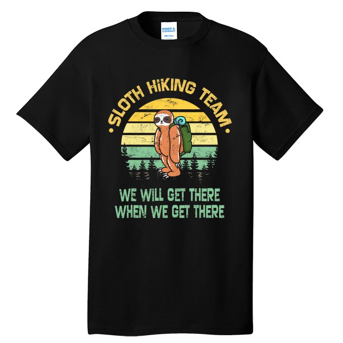 Sloth Hiking Team Hiker Camper Funny Retro Tall T-Shirt