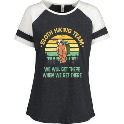 Sloth Hiking Team Hiker Camper Funny Retro Enza Ladies Jersey Colorblock Tee