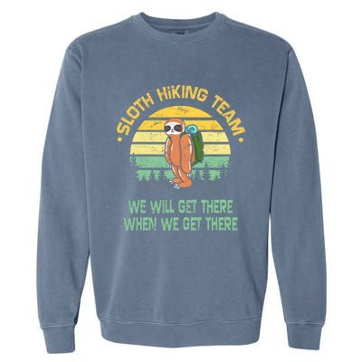 Sloth Hiking Team Hiker Camper Funny Retro Garment-Dyed Sweatshirt