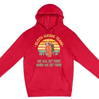 Sloth Hiking Team Hiker Camper Funny Retro Premium Pullover Hoodie