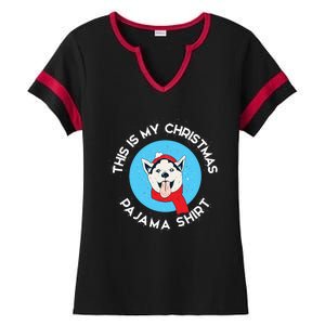 Siberian Husky This Is My Christmas Pajama Gift Ladies Halftime Notch Neck Tee