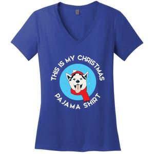 Siberian Husky This Is My Christmas Pajama Gift Women's V-Neck T-Shirt