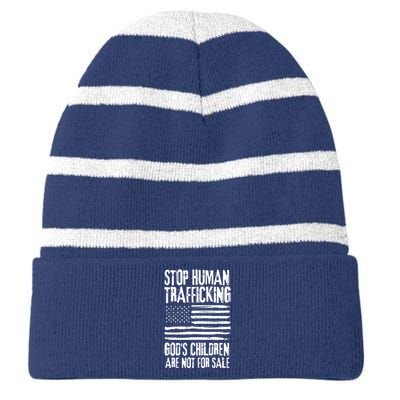 Stop Human Trafficking Gods Children Are Not For Sale Striped Beanie with Solid Band