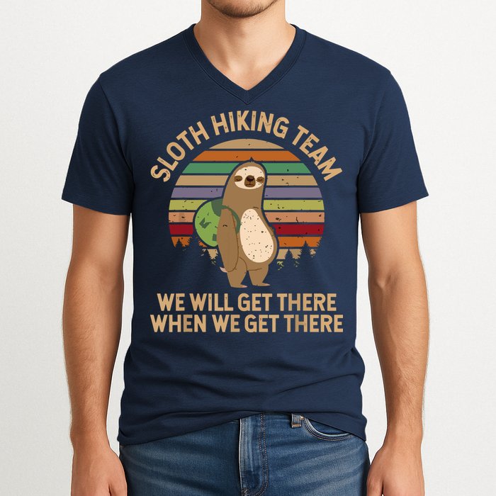 Sloth Hiking Team We Will Get There When We Get There V-Neck T-Shirt