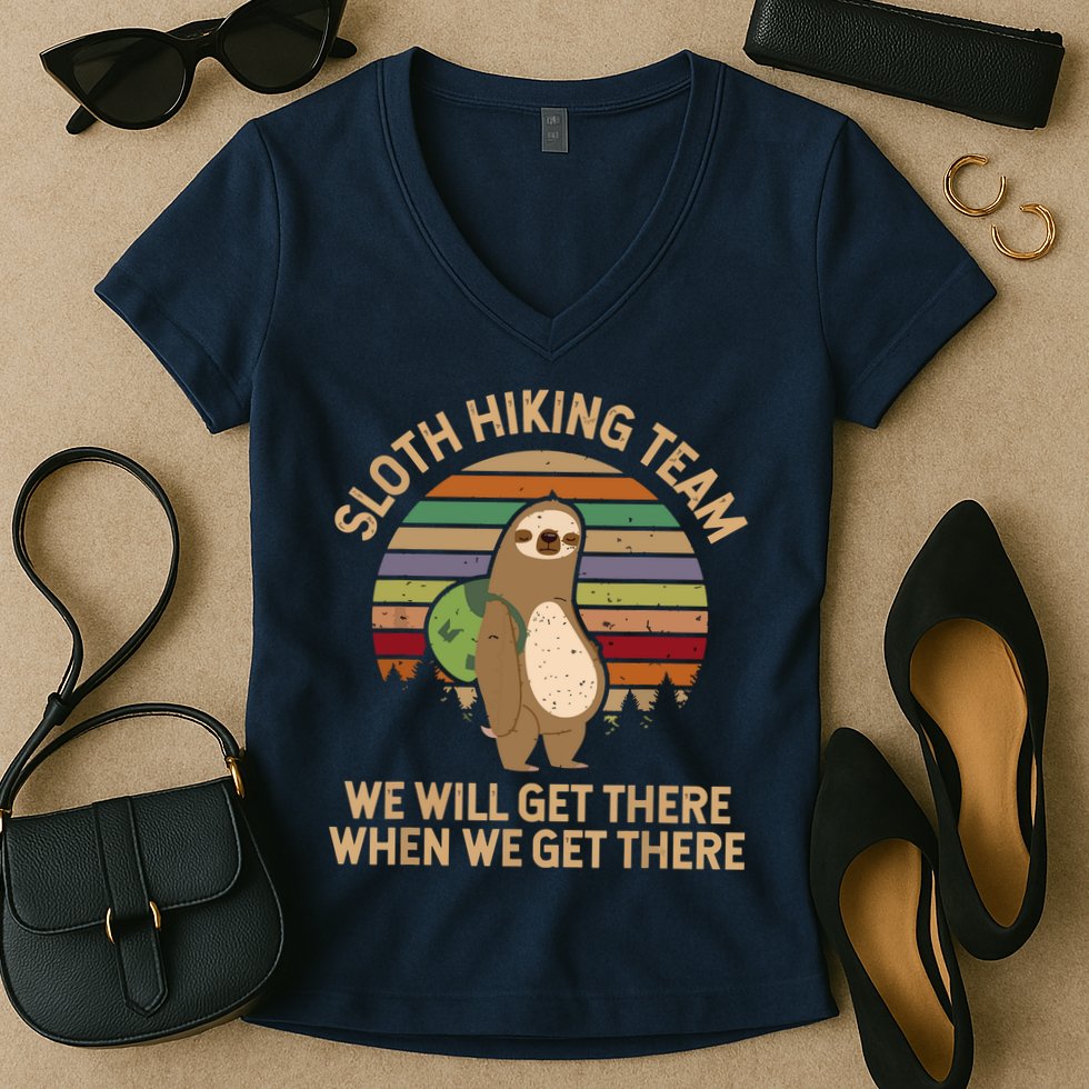 Sloth Hiking Team We Will Get There When We Get There Women's V-Neck T-Shirt