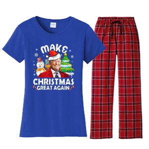 Santa Hat Trump Make Christmas Great Again Xmas Lights Funny Gift Women's Flannel Pajama Set